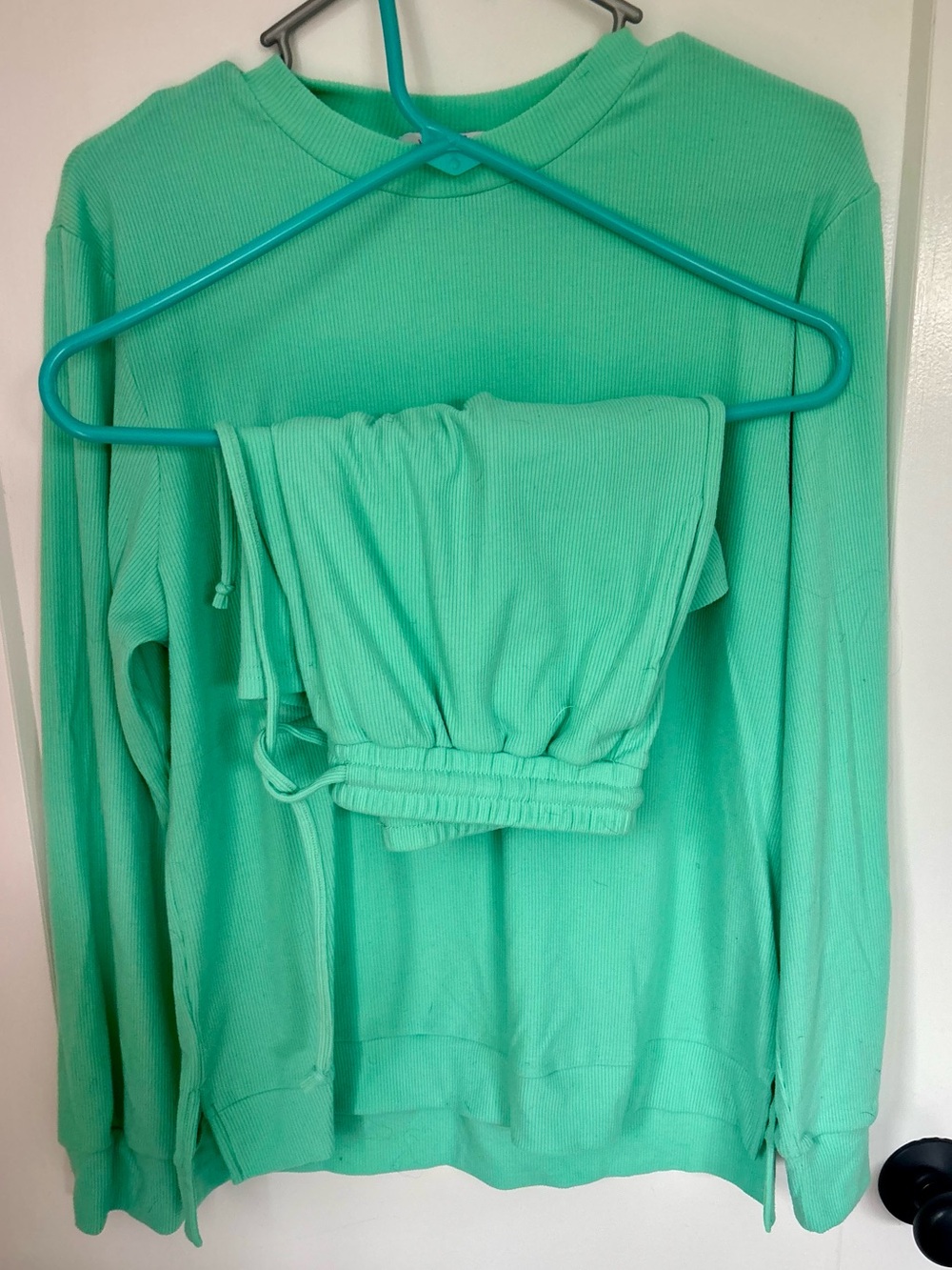 Jess Lea-Ribbed Lounge Pajama Set in Mint - Women's Cozy Two-Piece